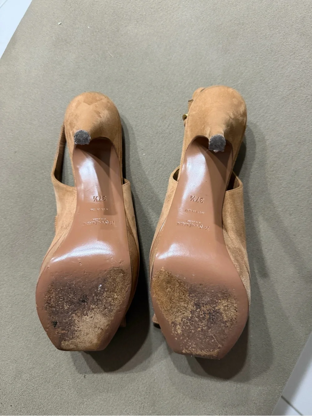 Yves Saint Laurent Tan Suede Platform Slingback Pumps